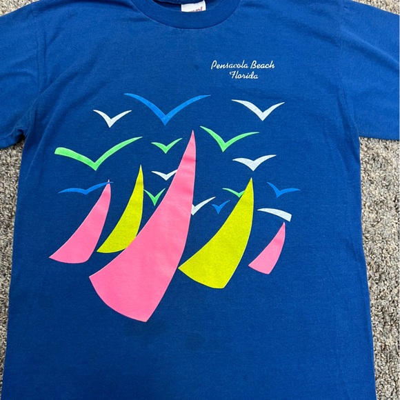 vintage shirt mens medium blue short sleeve Pensacola beach FL single stitch USA - Picture 2 of 10